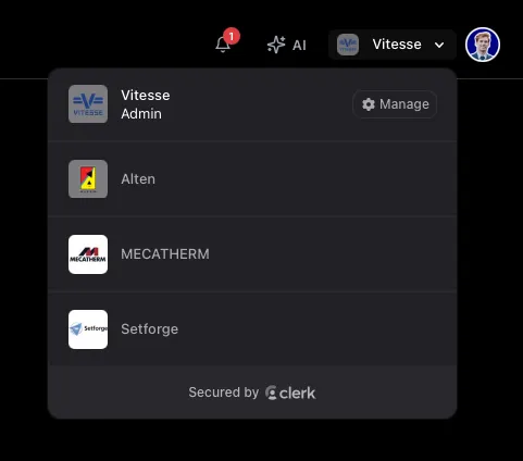 Organization switcher - switch between organizations